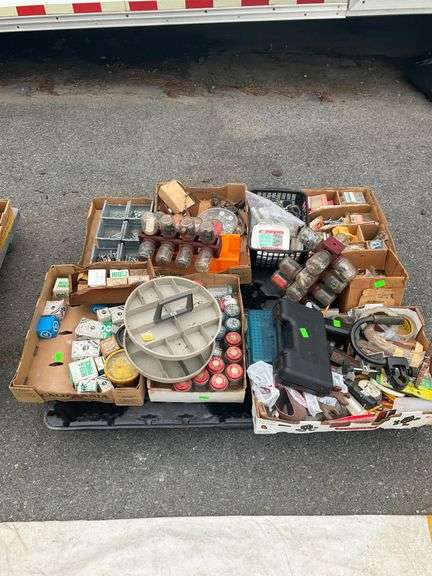 Pallet Lot of Assorted Hardware, Tools, and Electrical Components from the Estate of George R. Rotenberry