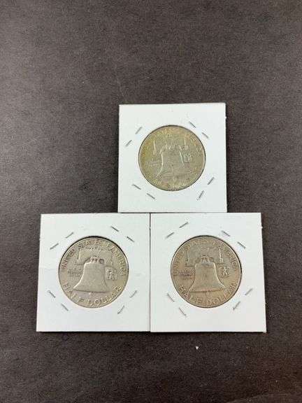 Three Franklin half dollars 1953D, 1953, and 1953S