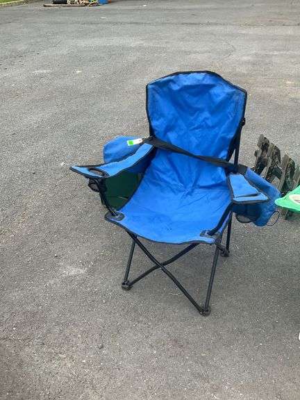 Five Folding Outdoor Chairs with Canvas Backing and Seating