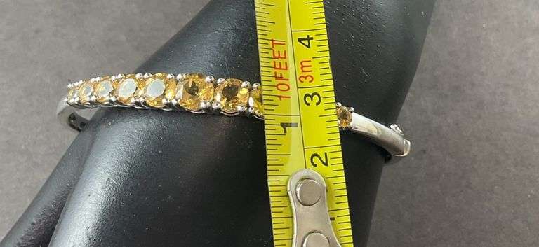 Bangle Bracelet Side Clasp With Citrine Colored Stones 12.5 grams Sterling Silver size 2 1/2"