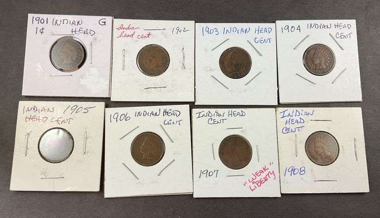 Indian head pennies 1901-1908