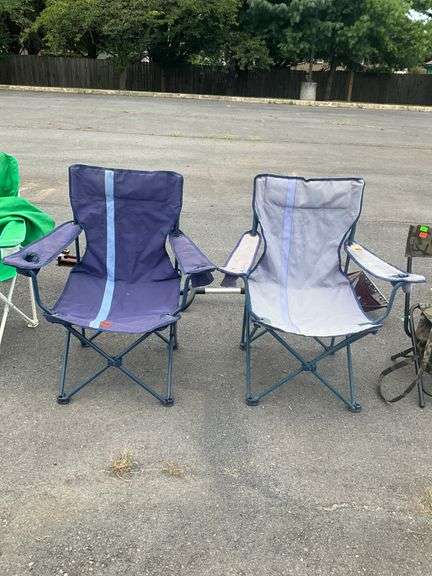 Five Folding Outdoor Chairs with Canvas Backing and Seating