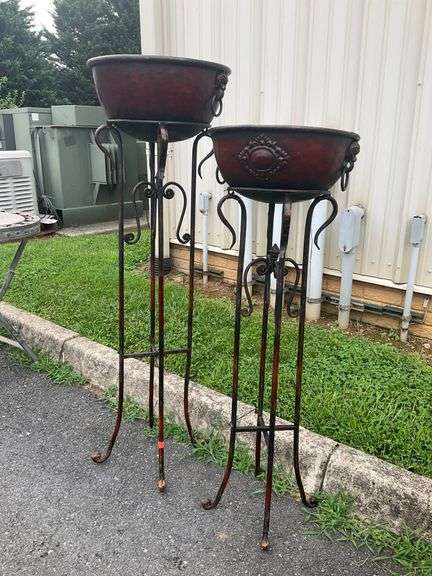 Freestanding Metal Plant Stands with Decorative Bowls