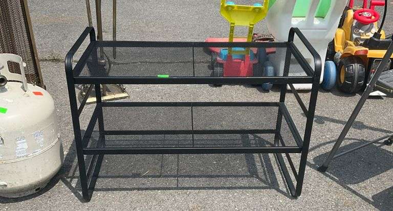 Two-Tier Black Metal Mesh Storage Unit, 18”Hx28”Lx14”W