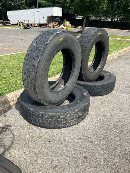 Four 11R24.5 TOYO M647 Tires with Minimal Tread, Sold As-Is