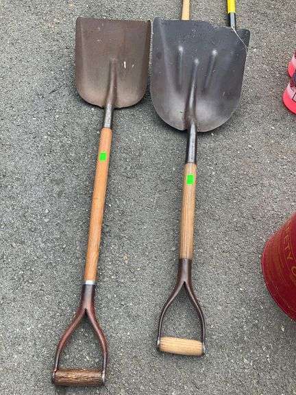 Two Metal Head Shovels with Wooden Handles