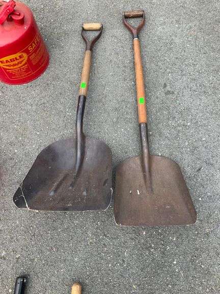 Two Metal Head Shovels with Wooden Handles