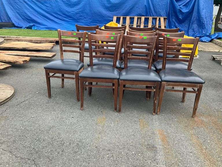 Seven Chairs with Wooden Frames and Fabric Upholstered Seats
