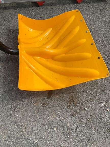 Plastic Snow Shovel with Curved Handle and Yellow Scoop
