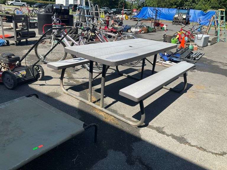 Lifetime Outdoor Picnic Table with Durable Plastic Top and Metal Frame, 71-Inch Length