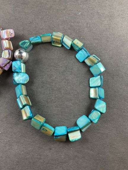 Three Beaded Bracelets Purples And Blues