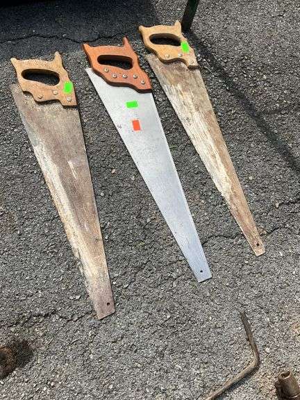 Three Handsaws with Wooden Handles