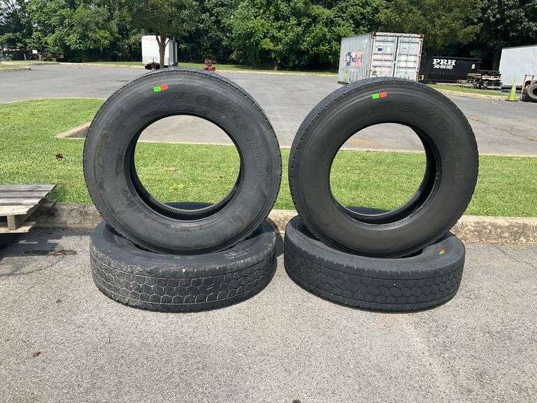 Four 11R24.5 TOYO M647 Tires with Minimal Tread, Sold As-Is