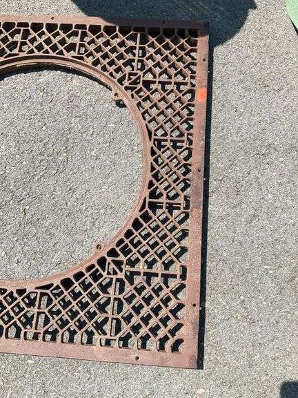 Iron Grate with Center Opening and Geometric Pattern