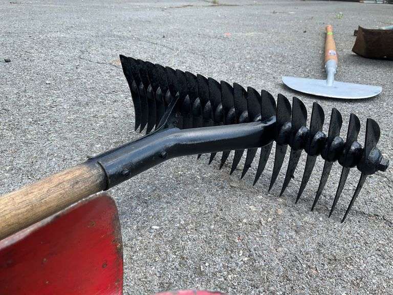 Garden Tools Set Featuring Dual-Sided Rake, Post Hole Digger, and Wooden Handle Edger