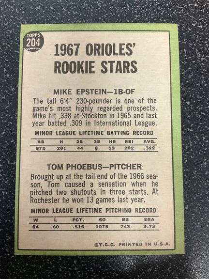 1967 Topps Orioles Rookie Stars Baseball Card #204