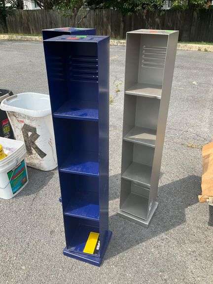 Four Swivel three-Tier Shelving Unit, 37-inch Height, Blue and Gray Finish