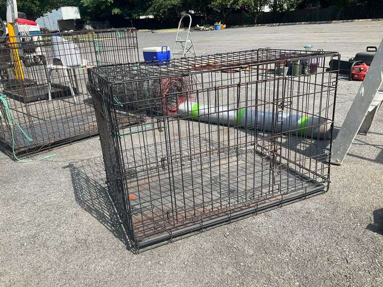 Two-Door Wire Pet Cage with Plastic Liner, 35”Lx22”Wx24”H
