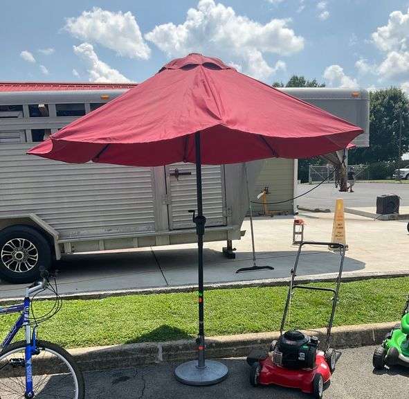 Abba Patio 8′ Diameter Tilt-Action Red Umbrella With Heavy cement Base