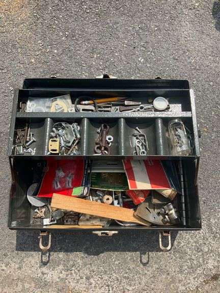 Metal Toolbox with Handle and Assorted Accessories