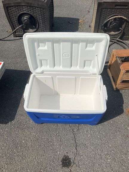 Blue and White Insulated Cooler with Hinged Lid
