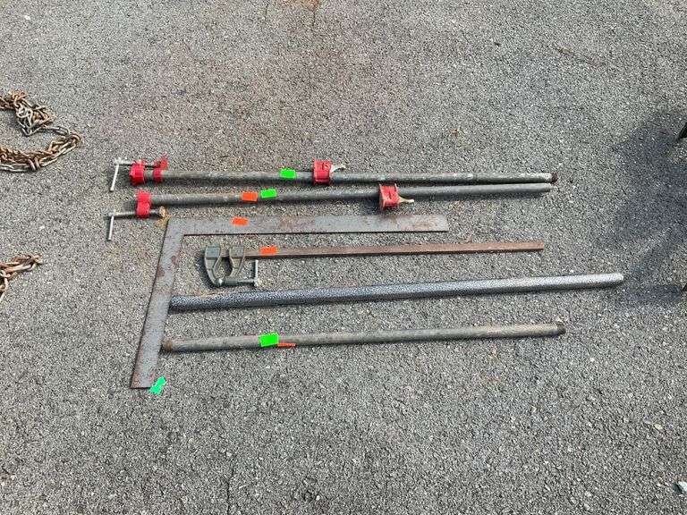 Pipe Clamps, Two Metal Poles, and Square Ruler Set