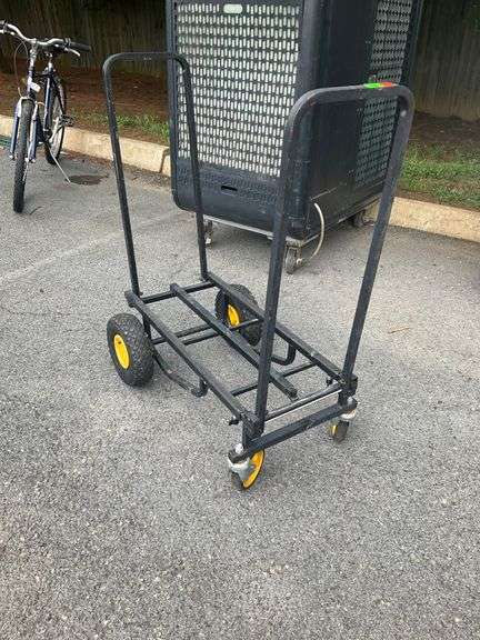Black Metal Four-Wheel Utility Cart with Yellow Accents