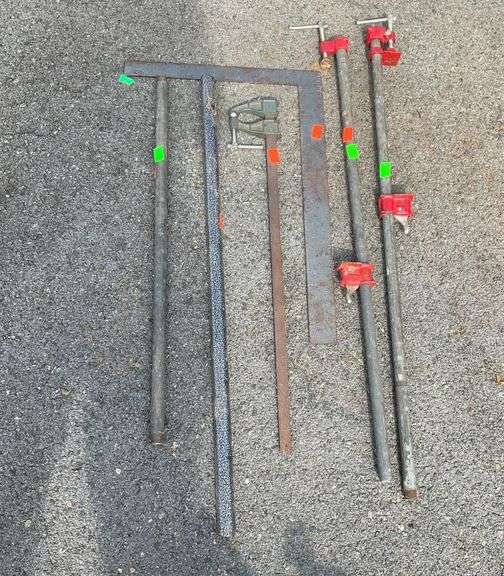 Pipe Clamps, Two Metal Poles, and Square Ruler Set