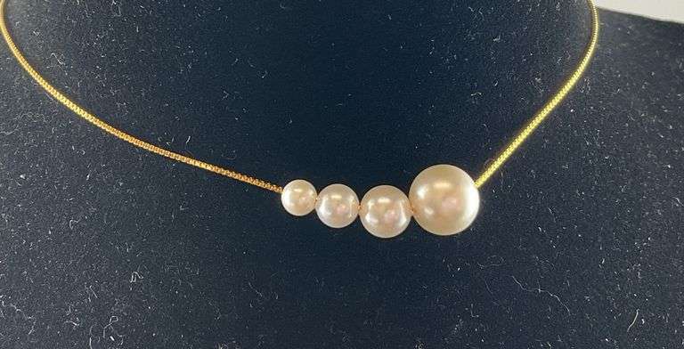 Gold over sterling silver faux four pearl necklace 16in