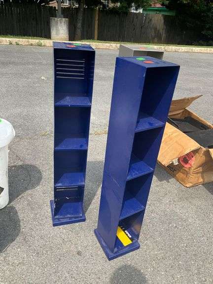 Four Swivel three-Tier Shelving Unit, 37-inch Height, Blue and Gray Finish