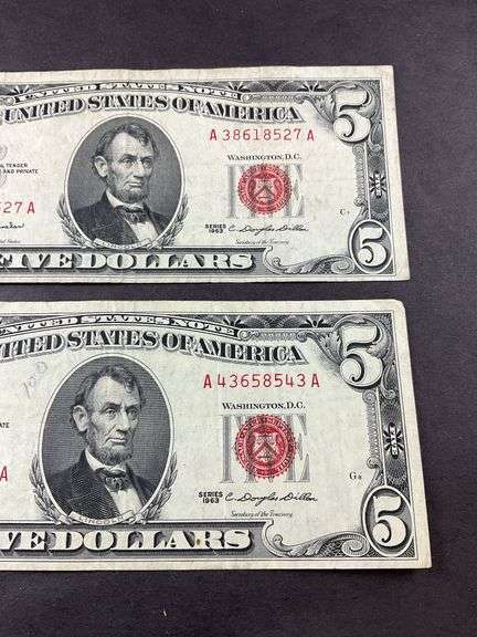 Two 1963 $5 red seals