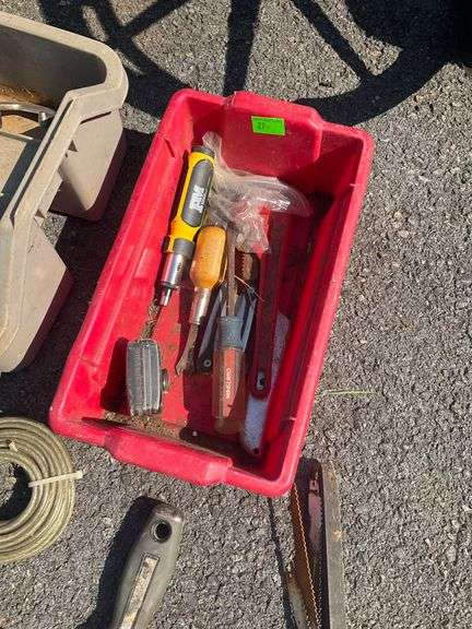 Divided Tool Bin and Rectangle Bin with Assorted Tools
