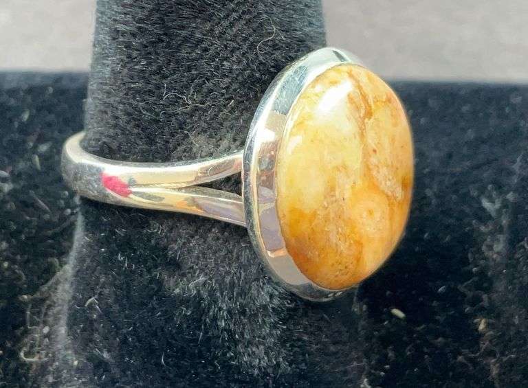 Sterling silver coral jasper ring size 7.5