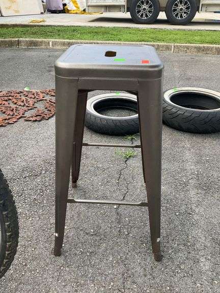 Metal Bar Stool with Square Seat and Footrest, 29 Inches From Floor to Seat