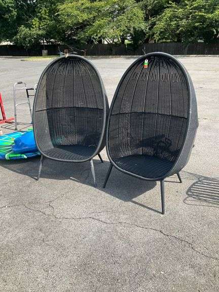 All-Weather Wicker Egg-Shaped Chairs with Four Legs