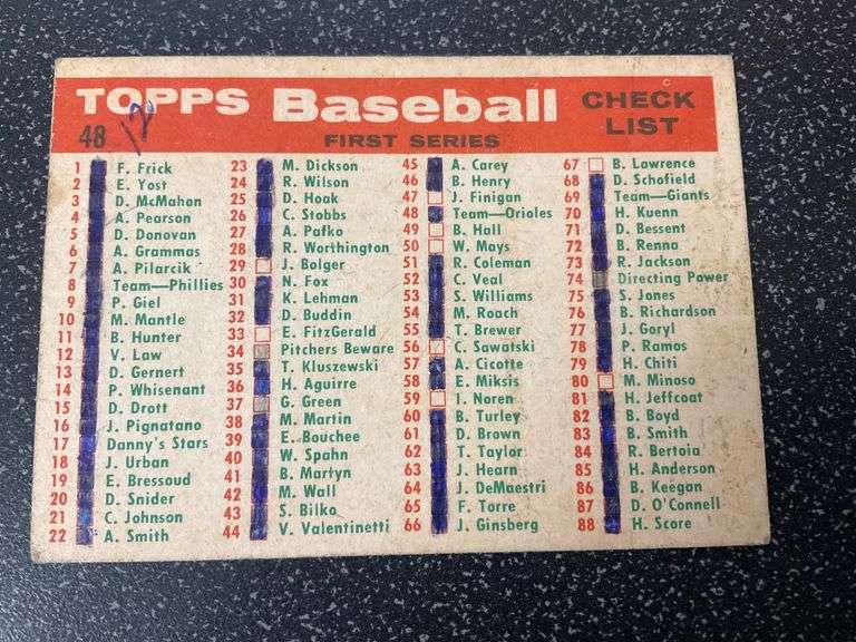 1959 Topps Baltimore Orioles Team Card #48