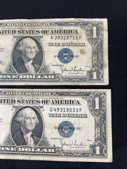Four silver certificates all 1935 with series D(2), G, and F