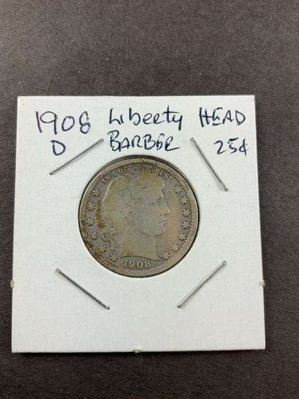 1908 D barber quarter