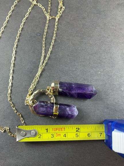 Amethyst pendant necklace 36in goldtone