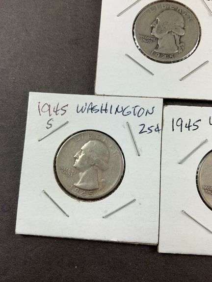 Three Washington quarters 1945, 1945S, and 1945D