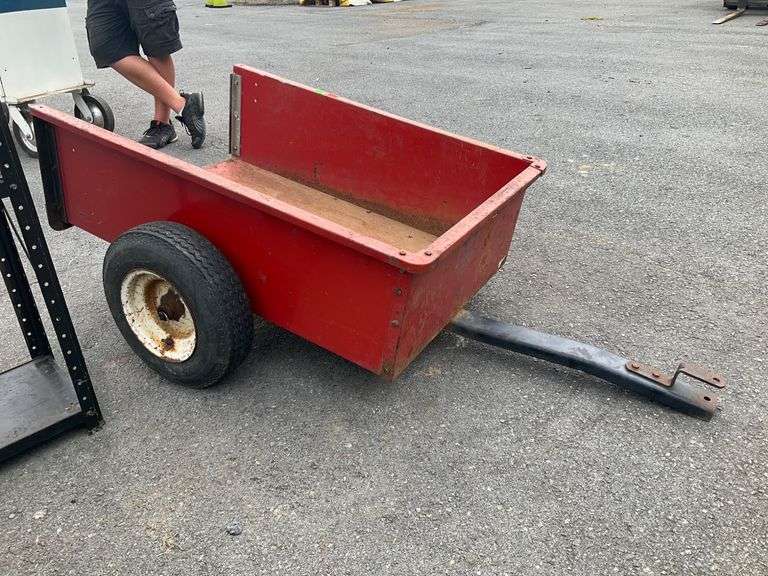 Red Metal Tag-Along Wagon With Missing Back Panel