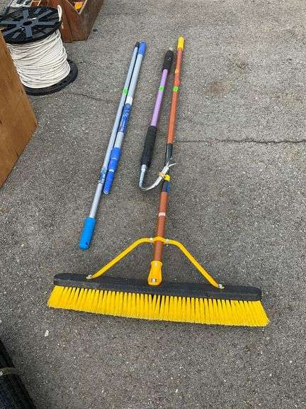 Push Broom with Pressure Washer Attachment and Two Aluminum Handles