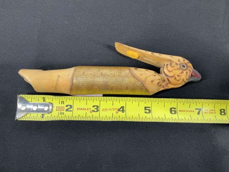 Vintage hand carved wooden bird whistle made in Switzerland