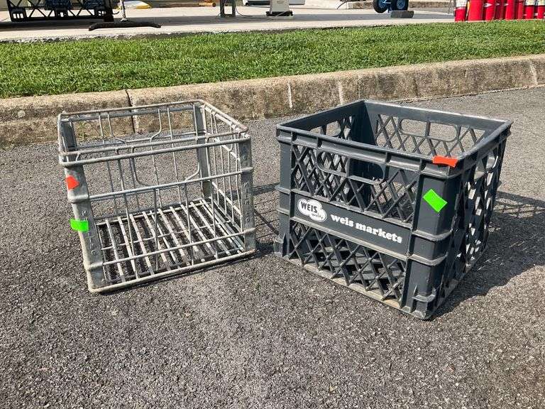 Metal Crate and Plastic Crate With Weis Markets Branding
