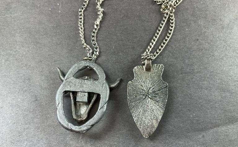 Two Men's Necklaces One Bull With Horns And Arrow Head With Indian
