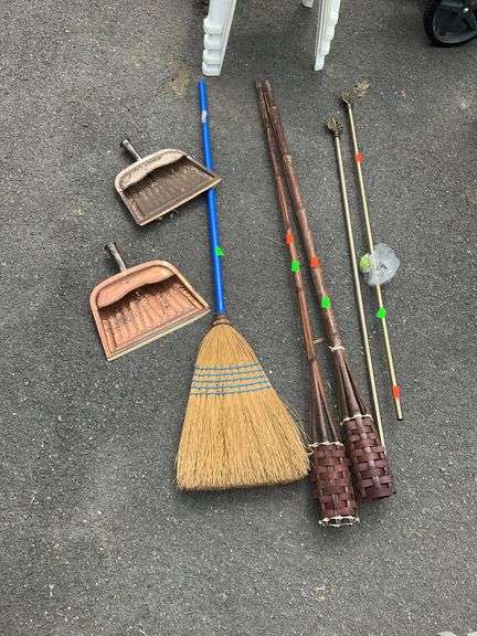Tiki Torches, Dust Pans, Curtain Rod, and Broom Assortment