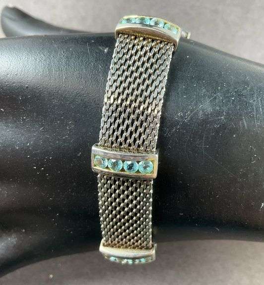 Bracelet Made In Thailand With Blue Topaz Like Stones 22.1 grams Sterling Silver size 7"