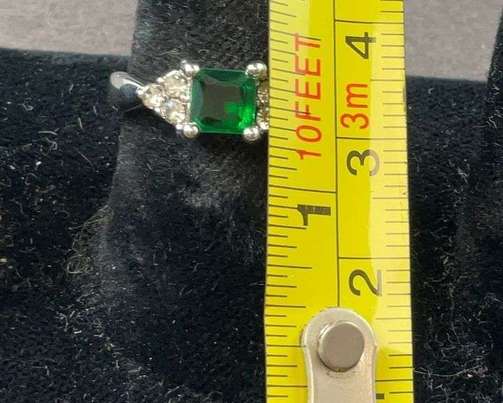 Green and white CZ plated ring size 6