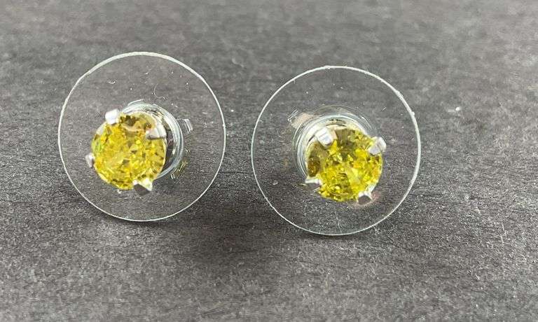 Sterling silver simulated yellow diamond stud earrings