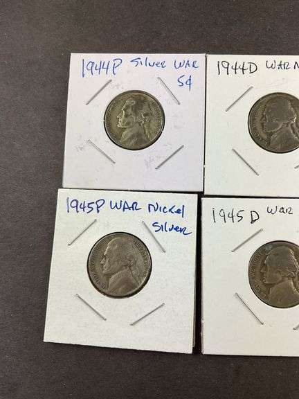 Five silver Jefferson nickels 1944/1945